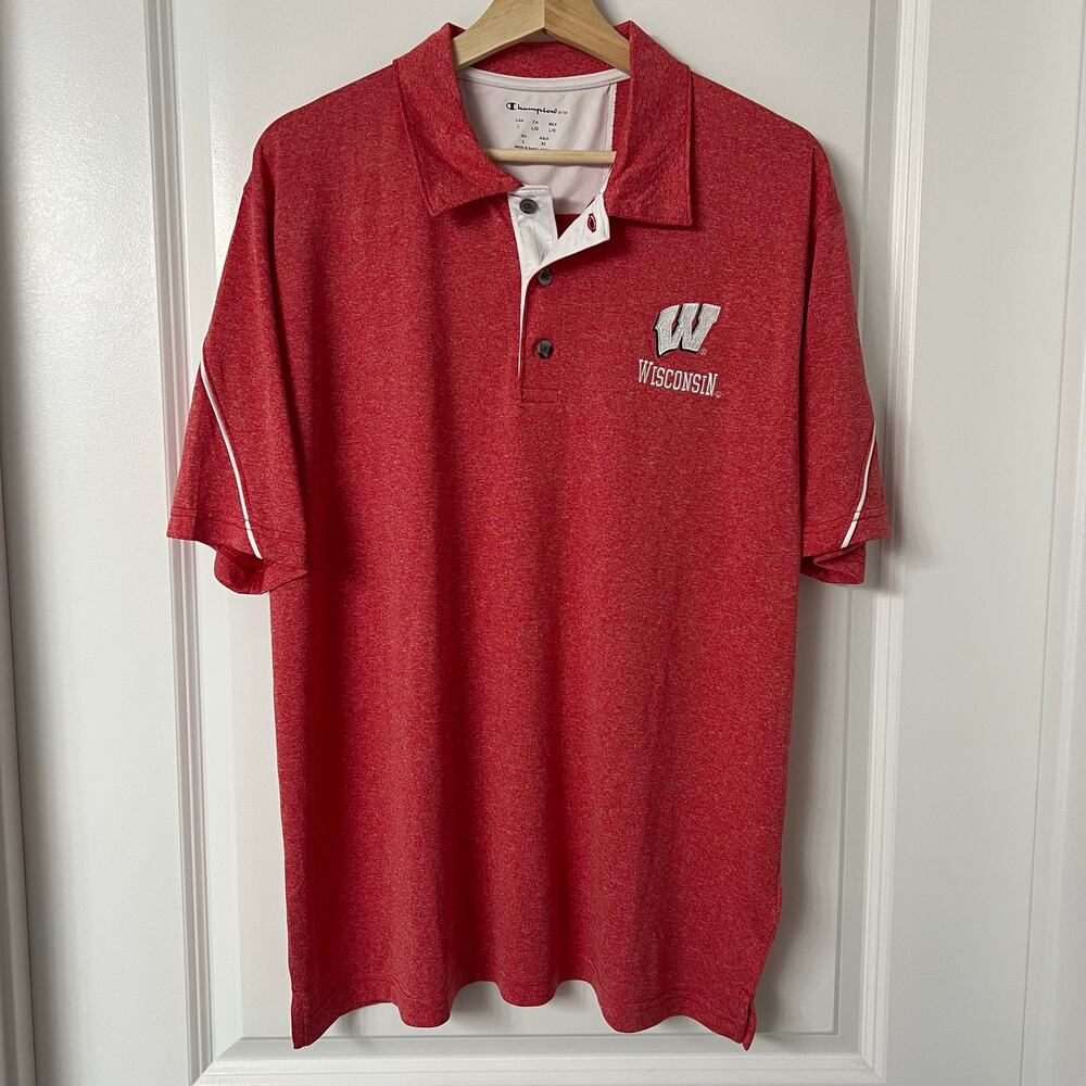 Champion Men’s Wisconsin Badgers Polo Shirt Large Red Embroidered Logo